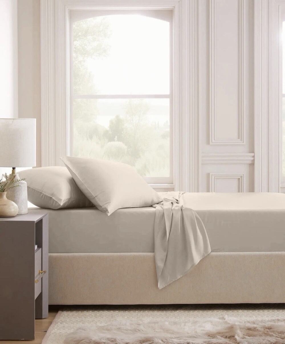 NEW Quince 100% Organic Bamboo Sheet Set Queen SAND~ FLAT Sheet + 2 Pillowcases